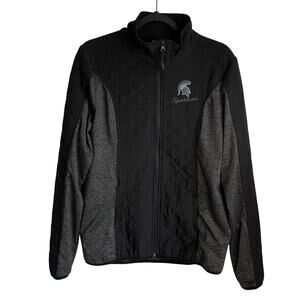 Michigan State Spartans Jacket Full Zip High Embroidered Logo Quilted Knit Sz L
